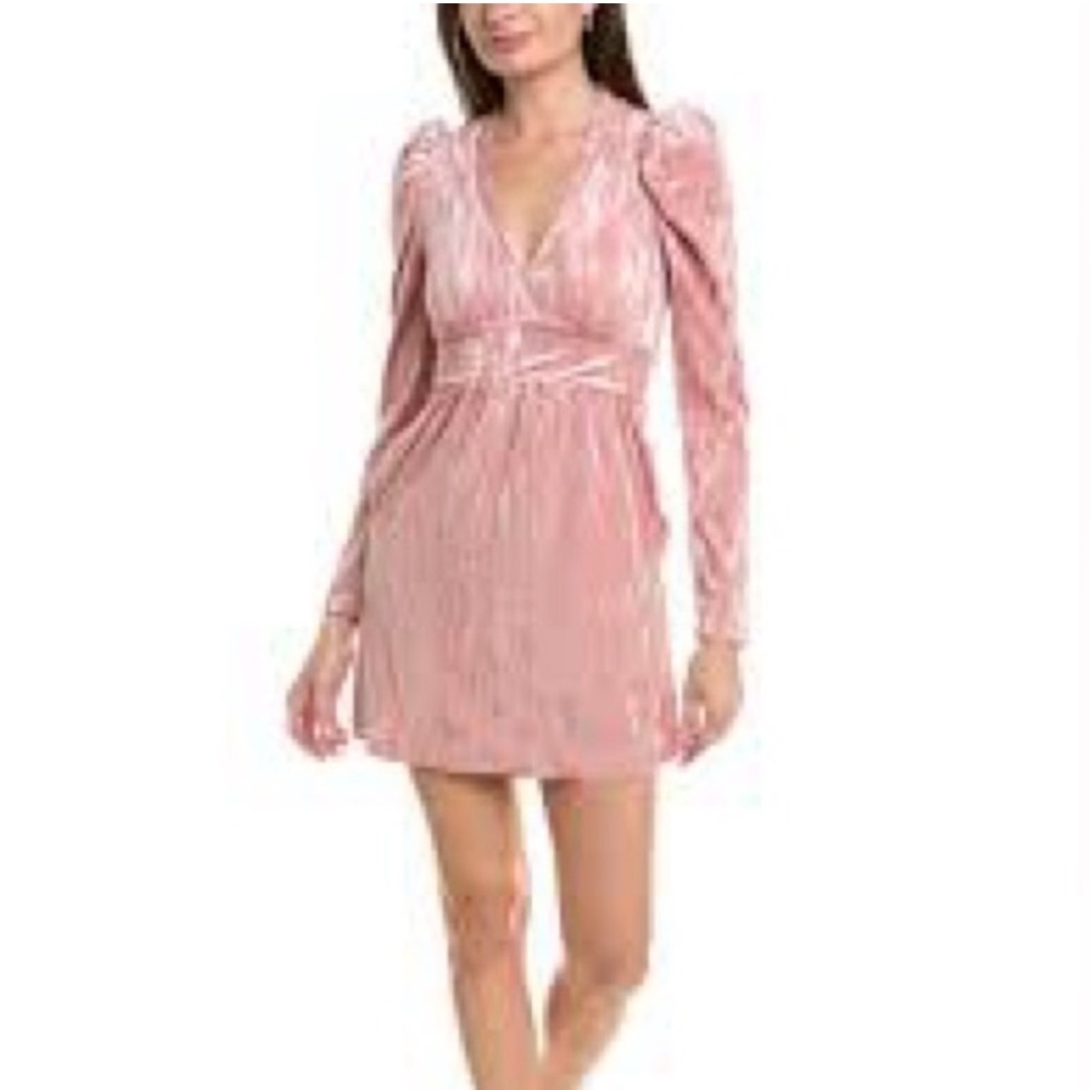 Rachel parcell crinkle velvet pink long sleeve dress in bridal rose
